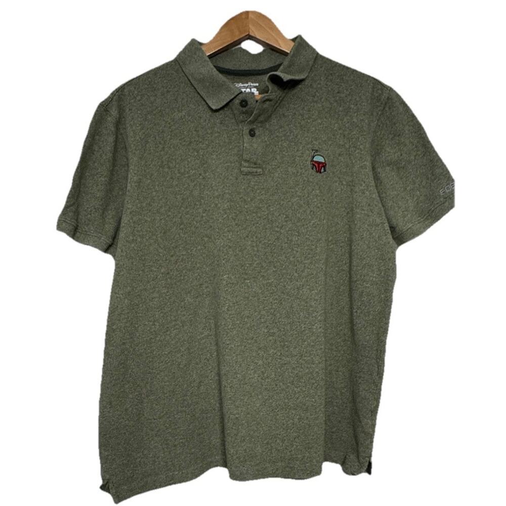 Disney Parks Shirt Mens Large Green Polo Star Wars Mandalorian Boba Fett